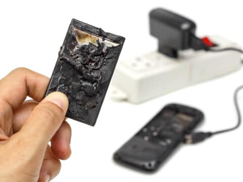 Geschmolzener Handy-Akku nach Brand
