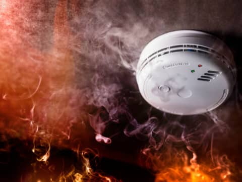 Feuermelder in Rauch und Flammen